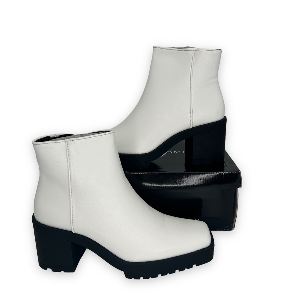 White Women's Ankle Boots with Block Heel - Picture 4 of 11